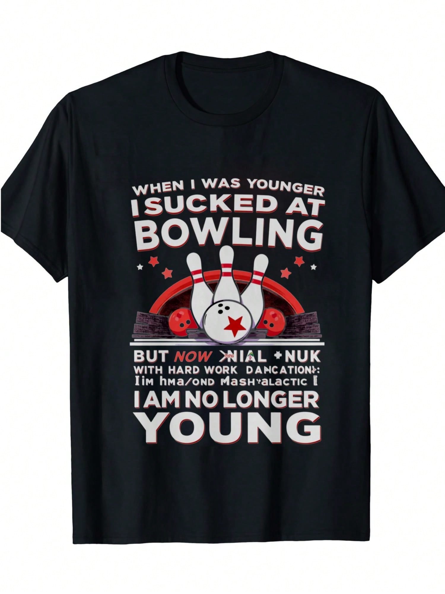 Funny Bowling T-Shirt Design Sucked At Bowling Humor Graphic Print 100% Cotton Casual Tee For Women & Men