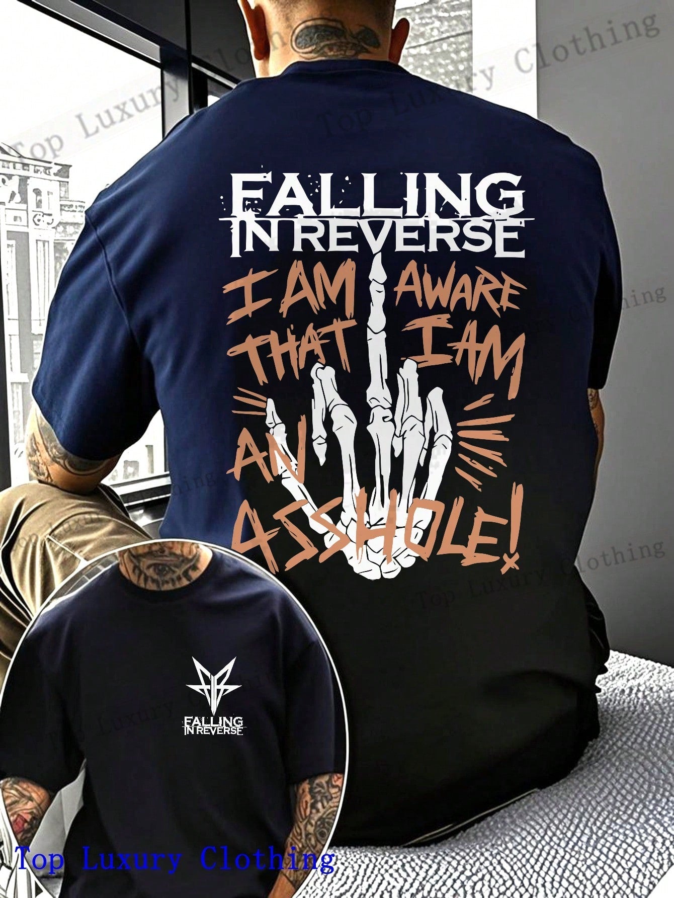 Falling In Reverse Graphic T-Shirt For Men - 100% Cotton Skeleton Hand Print, Bold And Edgy Design, Perfect For Music Festivals And Concerts,  Streetwear Style, Unique Gift IdeaFalling In Reverse Graphic T-Shirt For Men - 100% Cotton Skeleton Hand 1:1