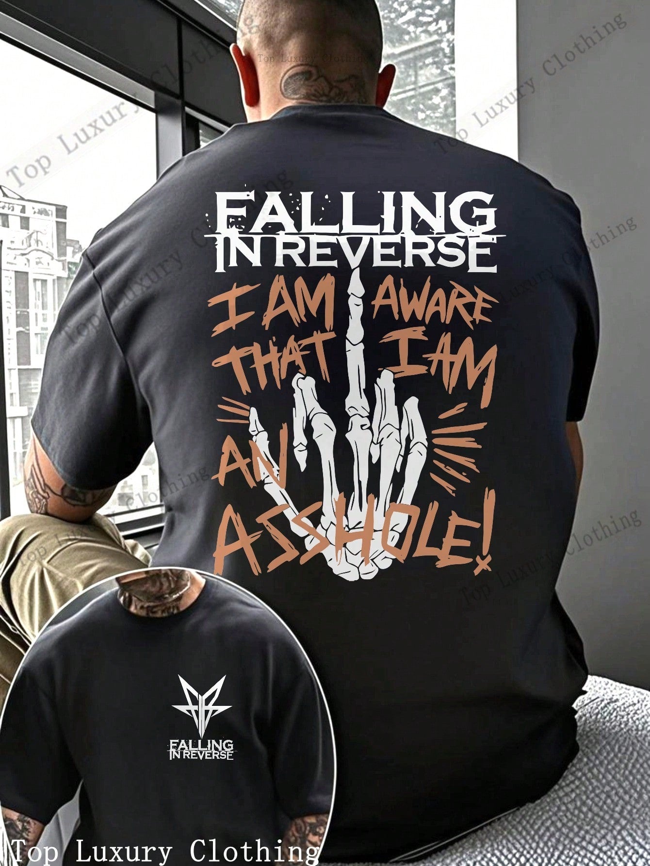 Falling In Reverse Graphic T-Shirt For Men - 100% Cotton Skeleton Hand Print, Bold And Edgy Design, Perfect For Music Festivals And Concerts,  Streetwear Style, Unique Gift IdeaFalling In Reverse Graphic T-Shirt For Men - 100% Cotton Skeleton Hand Print,1