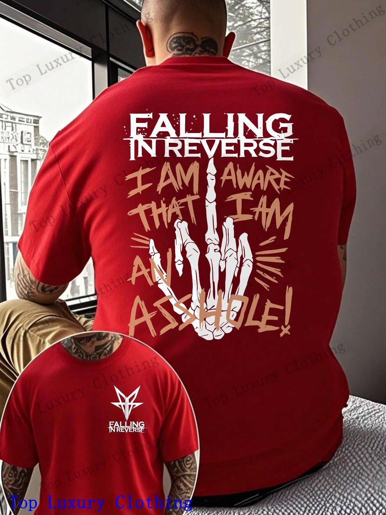 Falling In Reverse Graphic T-Shirt For Men - 100% Cotton Skeleton Hand Print, Bold And Edgy Design, Perfect For Music Festivals And Concerts,  Streetwear Style, Unique Gift IdeaFalling In Reverse Graphic T-Shirt For Men - 100% Cotton Skeleton Hand 1:1