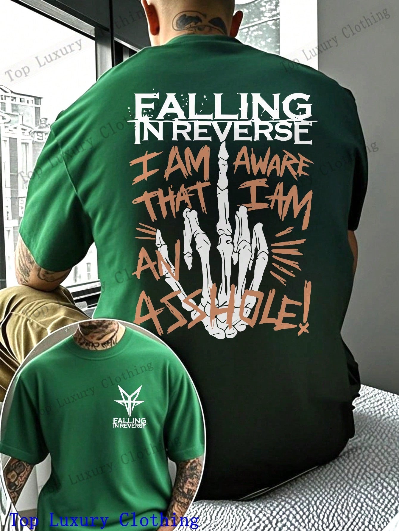 Falling In Reverse Graphic T-Shirt For Men - 100% Cotton Skeleton Hand Print, Bold And Edgy Design, Perfect For Music Festivals And Concerts,  Streetwear Style, Unique Gift IdeaFalling In Reverse Graphic T-Shirt For Men - 100% Cotton Skeleton Hand Print,1