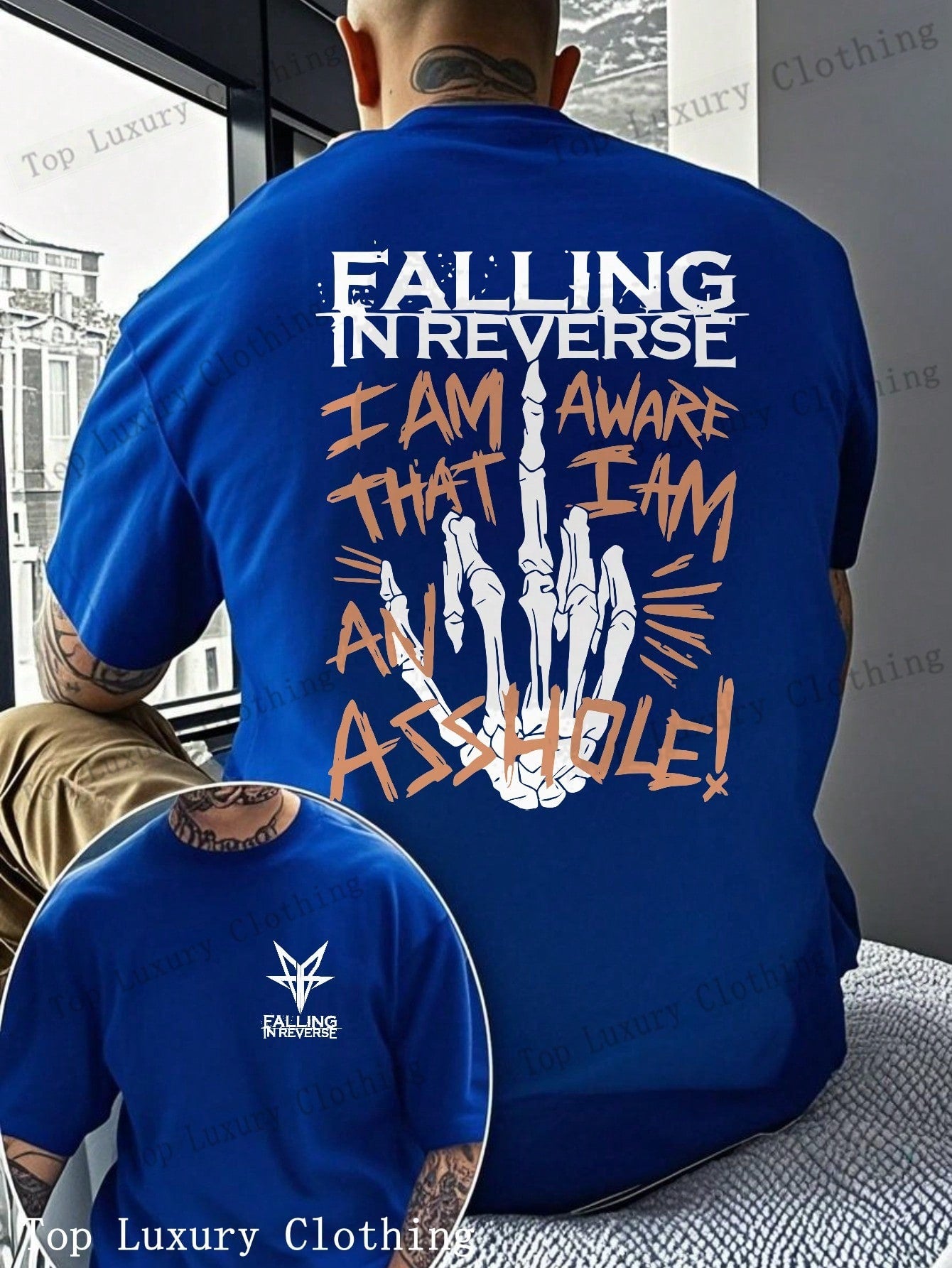 Falling In Reverse Graphic T-Shirt For Men - 100% Cotton Skeleton Hand Print, Bold And Edgy Design, Perfect For Music Festivals And Concerts,  Streetwear Style, Unique Gift IdeaFalling In Reverse Graphic T-Shirt For Men - 100% Cotton Skeleton Hand Print,1