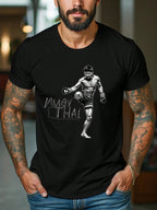 Men'S Muay Thai Fighter Graphic T-Shirt - Martial Arts Training Tee, Machine Washable All-Season Shirt For Gym, Casual Outfits & Thai Boxing Fans - Ideal Men'S Gift, Gym Wear, Bold Print, Durable Tee, Short Sleeve Top, Fitness Enthusiasts,100% Pure Cotton