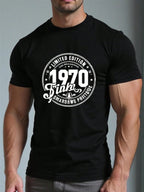 Men'S Vintage 1970 Limited Edition T-Shirt - Retro Graphic Tee With Bold White Circle Design, Soft Breathable Cotton Shirt For Casual Everyday & Special Occasions - Ideal BirthdayAnniversary Gift For Him, Summer Outfit, Classic Round Neck, Durable Print,1