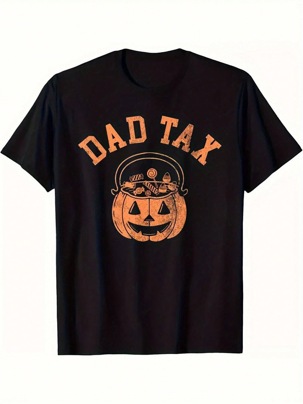 Men's Dad Tax Halloween Tshirt Black Cotton Short Sleeved Top With Orange Pumpkin Pattern Design Suitable For Trick Or Treating And Dad Jokes Machine Washable Plus Size Fun Dad Shirt,100% Pure Cotton Short Sleeved Shirt, Essential For Summer And Spring, L