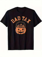 Men's Dad Tax Halloween Tshirt Black Cotton Short Sleeved Top With Orange Pumpkin Pattern Design Suitable For Trick Or Treating And Dad Jokes Machine Washable Plus Size Fun Dad Shirt,100% Pure Cotton Short Sleeved Shirt, Essential For Summer And Spring, L