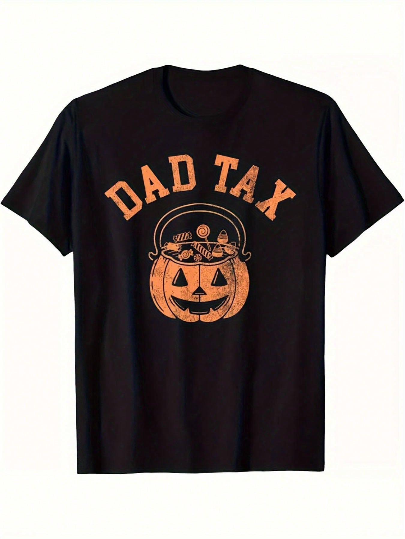 Men's Dad Tax Halloween Tshirt Black Cotton Short Sleeved Top With Orange Pumpkin Pattern Design Suitable For Trick Or Treating And Dad Jokes Machine Washable Plus Size Fun Dad Shirt,100% Pure Cotton Short Sleeved Shirt, Essential For Summer And Spring, L