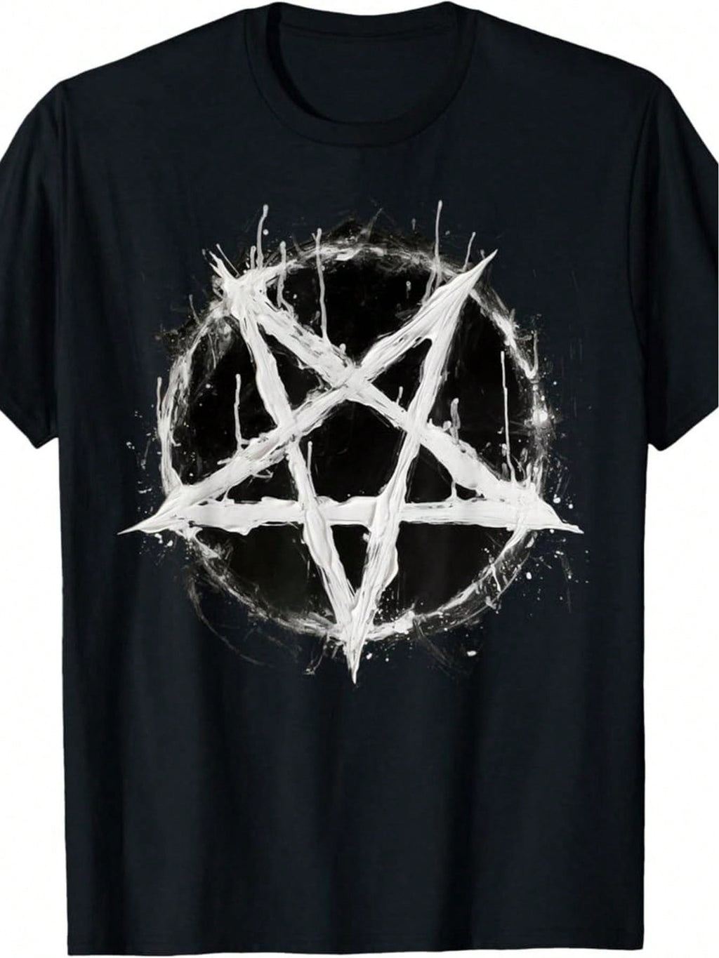 MenS 100 American Satan Devil 666 Pentagram TShirt Black Occult Graphic Tee With White Splatter Design Regular Fit Casual Streetwear Machine Washable AllSeason MenS Fashion Vintage T Shirts,100% Pure Cotton Short Sleeved Shirt, Essential For Summer And Sp