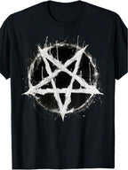 MenS 100 American Satan Devil 666 Pentagram TShirt Black Occult Graphic Tee With White Splatter Design Regular Fit Casual Streetwear Machine Washable AllSeason MenS Fashion Vintage T Shirts,100% Pure Cotton Short Sleeved Shirt, Essential For Summer And Sp