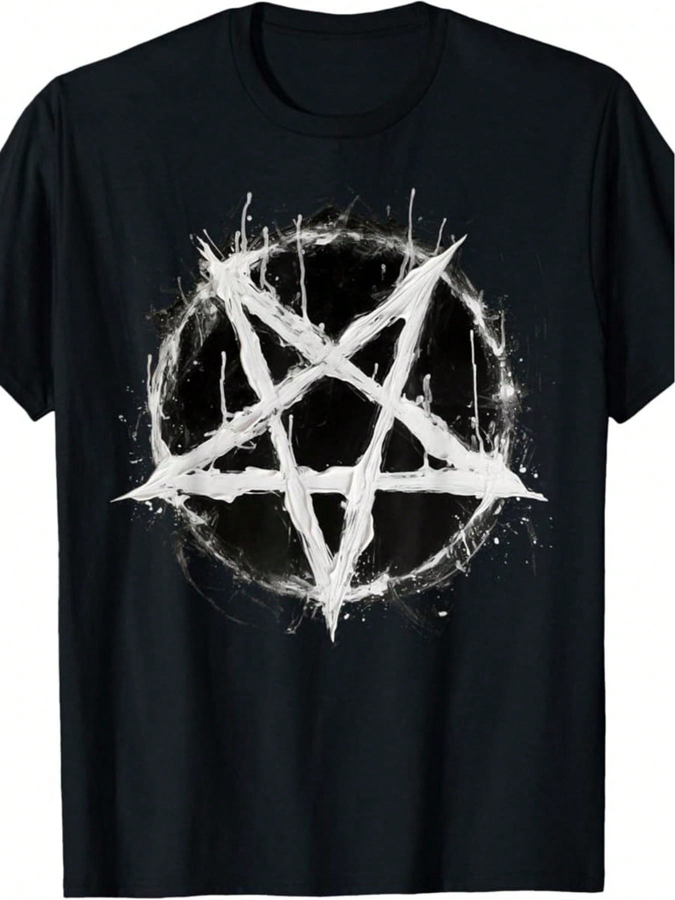 MenS 100 American Satan Devil 666 Pentagram TShirt Black Occult Graphic Tee With White Splatter Design Regular Fit Casual Streetwear Machine Washable AllSeason MenS Fashion Vintage T Shirts,100% Pure Cotton Short Sleeved Shirt, Essential For Summer And Sp