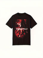 Mens Silent Hill Shirt With Red Print Graphic Heavyweight Retro Gaming Tee Crew Neck Horror Game Apparel For Halloween Costumes Casual Attire Machine Washable Silent Hill 2 Collectors Top PLUS SIZE,100% Pure Cotton Short Sleeved Shirt, Essential For Summe
