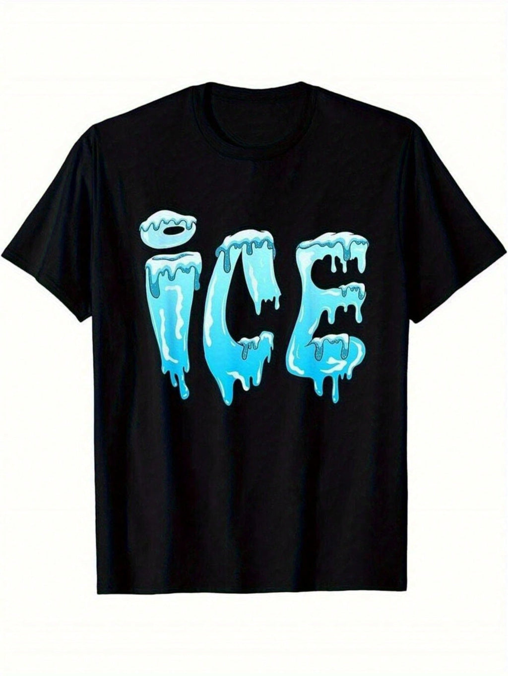 Men's ICE Pattern Pure Cotton Tshirt Black Casual Round Neck Tshirt Unique Frozen Design Pure Cotton Neutral Very Suitable For Halloween Or Casual Wear Daily Fashion Unisex Clothing Comfortable Close Fitting Tshirt,100% Pure Cotton Short Sleeved Shirt, Es