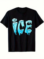 Men's ICE Pattern Pure Cotton Tshirt Black Casual Round Neck Tshirt Unique Frozen Design Pure Cotton Neutral Very Suitable For Halloween Or Casual Wear Daily Fashion Unisex Clothing Comfortable Close Fitting Tshirt,100% Pure Cotton Short Sleeved Shirt, Es