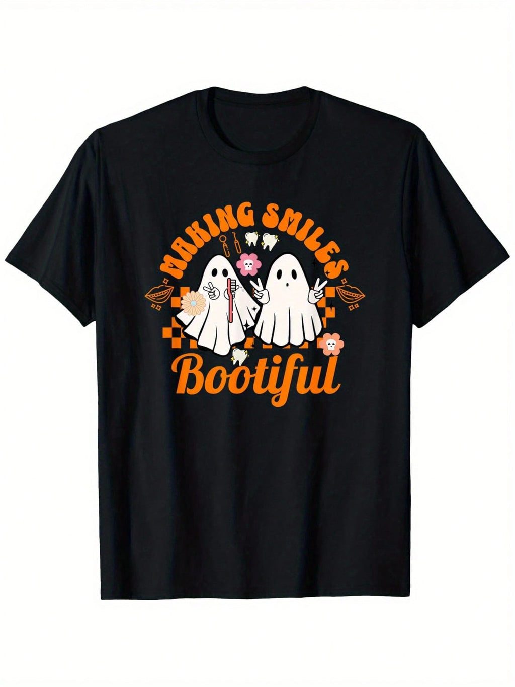 Making Smiles Bootiful Halloween Dental Hygienist Teeth T-Shirt, Home Short Sleeves, Suitable For Various Scenes, New , Loose T-Shirts, More Advanced Personality, Tooth T-Shirt,100% Pure Cotton Short Sleeved Shirt, Essential For Summer And Spring, Loose C