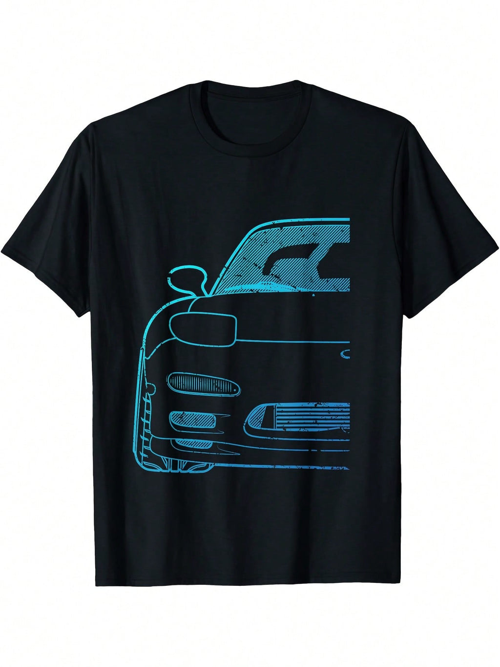 Rotary Third Gen RX Race Car T-Shirt - Black With Blue Gradient Rear Wing Graphic, Lightweight Casual Tee For Racing Fans & Japanese Car Enthusiasts - Machine Washable Motorsport Apparel, Fan Merchandise, Sporty Design, Highquality Print, Short Sleeve Shi