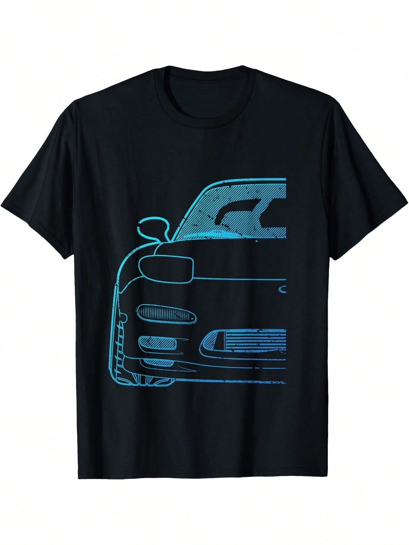 Rotary Third Gen RX Race Car T-Shirt - Black With Blue Gradient Rear Wing Graphic, Lightweight Casual Tee For Racing Fans & Japanese Car Enthusiasts - Machine Washable Motorsport Apparel, Fan Merchandise, Sporty Design, Highquality Print, Short Sleeve Shi