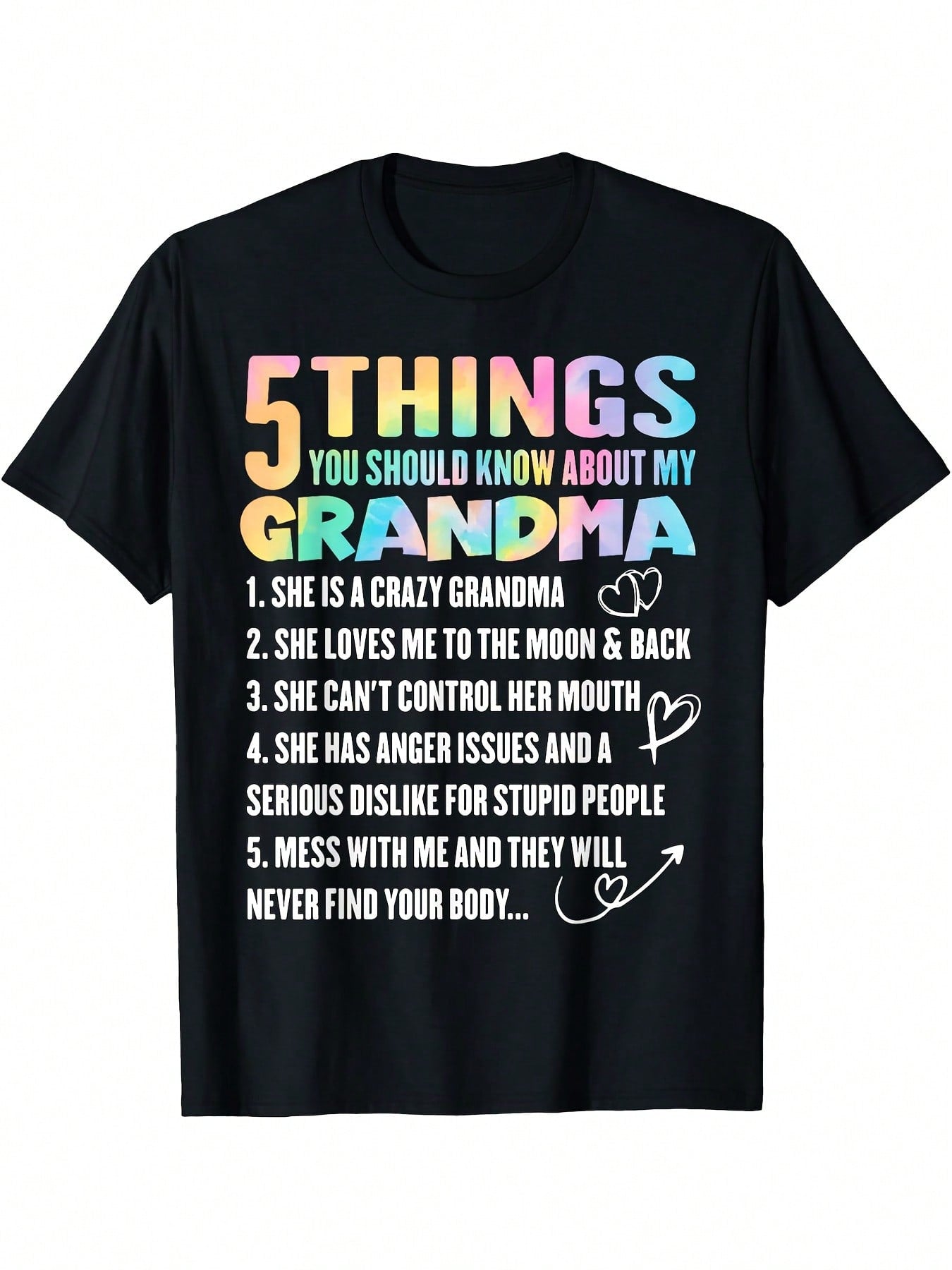 Funny Grandma T-Shirt - 5 Things You Should Know About My Grandma Humorous Graphic Tee With Colorful Text & Playful Icons - Soft Breathable Fabric, Regular Fit Short Sleeve Round Neck Casual Top For Adults - Perfect Gift For Grandmothers, Grandma Gifts, A