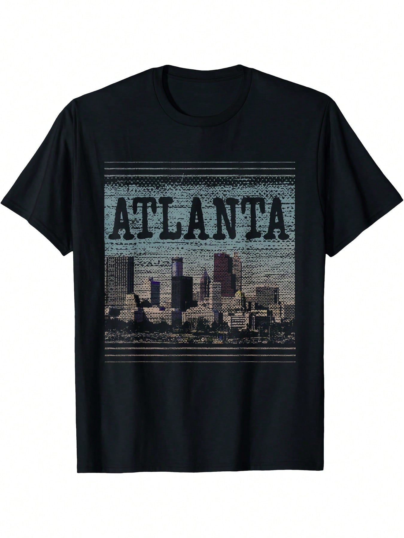 Vintage Atlanta Georgia Cityscape Retro Georgia Atlanta T-Shirt,100% Pure Cotton Short Sleeved Shirt, Essential For Summer And Spring, Loose Casual Round Neck, Men's Letter Printed T-Shirt
