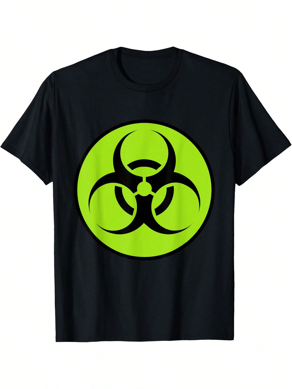 Biohazard Symbol T-Shirt - Neon Green Biohazard Emblem Tee - Black Background For Halloween, Sci-Fi Costumes, Biochemical Threat Symbols - Adult Casual Shirt - Easy-Care Graphic Top, Halloween Apparel, Short Sleeve Tee, Durable Print Quality, Costume Appa