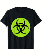 Biohazard Symbol T-Shirt - Neon Green Biohazard Emblem Tee - Black Background For Halloween, Sci-Fi Costumes, Biochemical Threat Symbols - Adult Casual Shirt - Easy-Care Graphic Top, Halloween Apparel, Short Sleeve Tee, Durable Print Quality, Costume Appa
