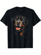 Rottweiler Dog Motif Pet Illustration Rottweiler Men Women Kids T-Shirt, Casual Wear, Animal Print Shirt, Soft Material, Dogthemed Shirt, Casual Wearers,100% Pure Cotton Short Sleeved Shirt, Essential For Summer And Spring, Loose Casual Round Neck, Men's