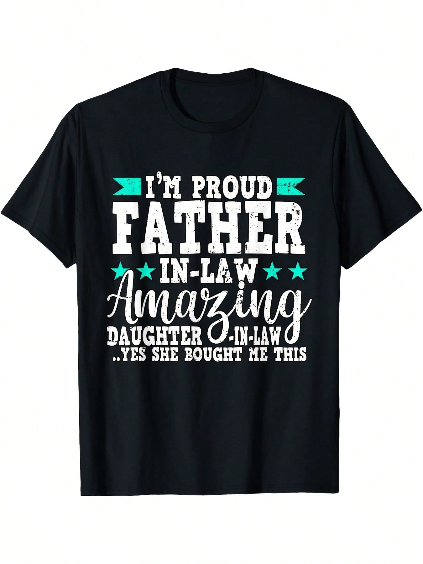 Funny I'm Proud Father In Law Dad T-Shirt - Black With White & Pink Print, Casual Short Sleeve Round Neck Tee For Father'S Day Gift, Humorous Novelty Apparel For Men, Father'S Day Gift Idea Playful Text Design Durable Print Shirt, Funny T Shirts,100% Pure