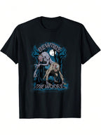 Wednesday Beware The Woods Hyde Tyler & Wolf Enid Graphic T-Shirt - Black Casual Short Sleeve Tee With Digital Print, Regular Fit Round Neck, All-Season Comfort For Adults, Casual Attire, Bold Print Shirt, Durable Print Quality, Everyday Shirt, Spooky Des