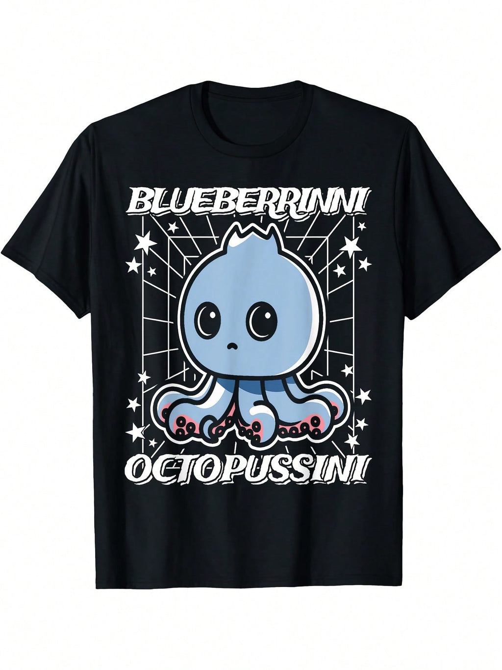 Blueberrinni-Octopussini Italian-Brainrot Blueberry Octopus Graphic T-Shirt - Casual Crew Neck, Short Sleeve, Regular Fit, All-Season Wear, Digital Print, Fun Novelty Design For Adults, Casual Wear Tee Playful Graphic Tee Durable Print Shirt,100% Pure Cot