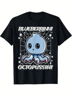 Blueberrinni-Octopussini Italian-Brainrot Blueberry Octopus Graphic T-Shirt - Casual Crew Neck, Short Sleeve, Regular Fit, All-Season Wear, Digital Print, Fun Novelty Design For Adults, Casual Wear Tee Playful Graphic Tee Durable Print Shirt,100% Pure Cot