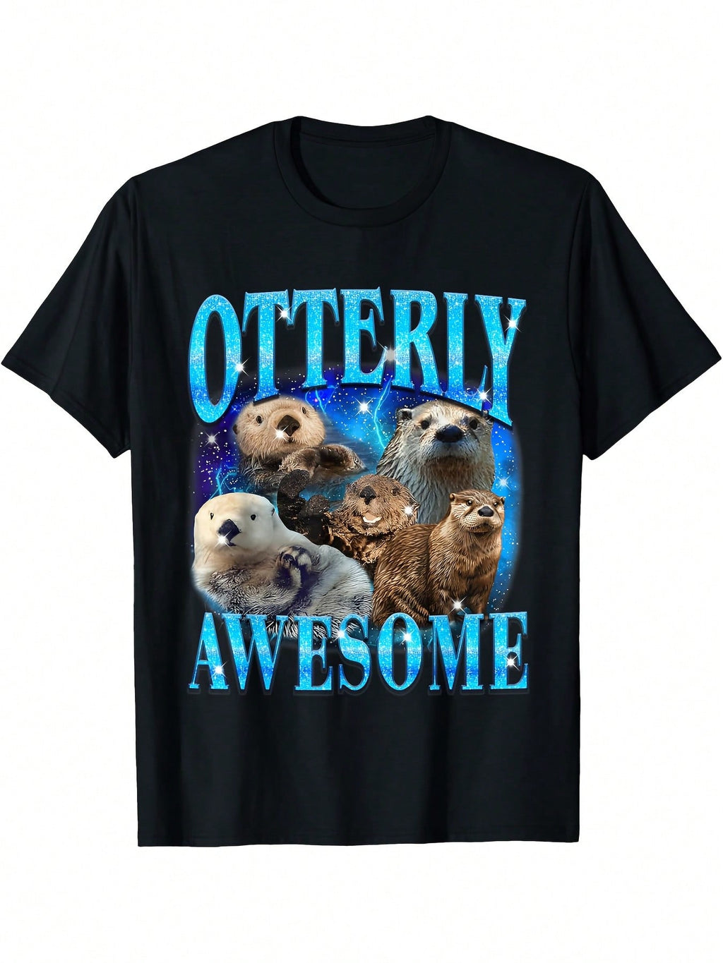 Otterly Awesome Retro Funny Otter Bootleg Funny Gag T-Shirt - Casual Crew Neck, Short Sleeve, Regular Fit, Digital Heat Transfer Print, All-Season Wear For Adults, Humorous Clothing Playful Graphic Tee Durable Casualwear,100% Pure Cotton Short Sleeved Shi