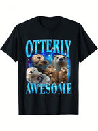 Otterly Awesome Retro Funny Otter Bootleg Funny Gag T-Shirt - Casual Crew Neck, Short Sleeve, Regular Fit, Digital Heat Transfer Print, All-Season Wear For Adults, Humorous Clothing Playful Graphic Tee Durable Casualwear,100% Pure Cotton Short Sleeved Shi