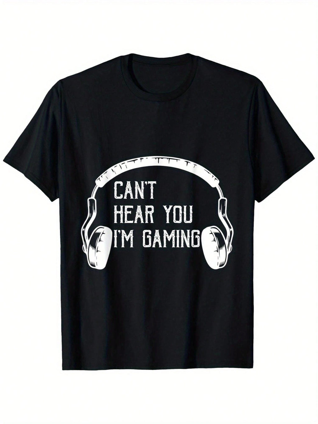Men'S 'Can't Hear You, I'm Gaming' Graphic T-Shirt - Funny Video Game Design, Comfortable 100% Cotton Short Sleeve, Black With White Print, S-XXXL, Perfect For Summer Gaming Sessions,100% Pure Cotton Short Sleeved Shirt, Essential For Summer And Spring, L