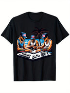 Puerto Ricans Playing Dominoes By The Beach Fathers Day Gift T-Shirt, Mens Clothes, Mens T Shirts 100%Cotton, S-XXXL,100% Pure Cotton Short Sleeved Shirt, Essential For Summer And Spring, Loose Casual Round Neck, Men's Letter Printed T-Shirt