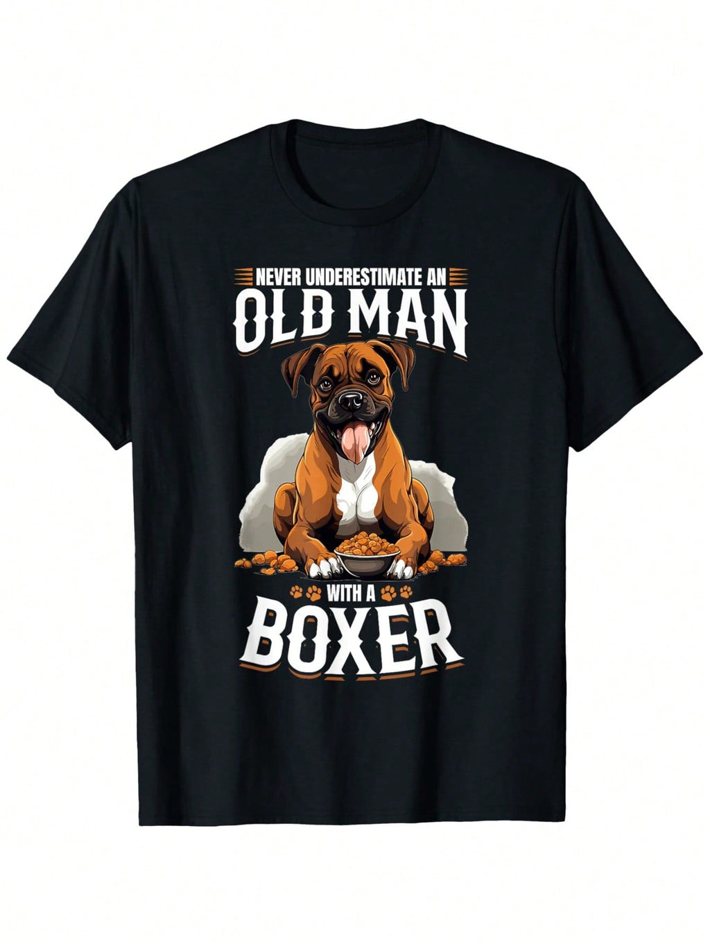 Boxer Dog Breed Graphic T-Shirt - Never Underestimate An Old For Man With A Boxer Design, Unisex Casual Round Neck Short Sleeve Tee, 100% Cotton, Stretch Fit, S-XXXL, Black With Orange & White Print, Allseason Clothing Playful Design Durable Fabric,100% P