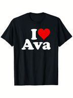 I LOVE HEART AVA T-Shirt, Mens Clothes, Mens T Shirts 100%Cotton, S-XXXL,100% Pure Cotton Short Sleeved Shirt, Essential For Summer And Spring, Loose Casual Round Neck, Men's Letter Printed T-Shirt