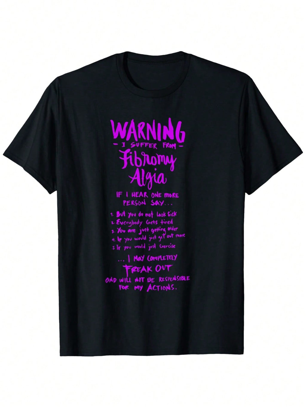 Funny Fibromyalgia Warning T-Shirt - Unisex 100% Cotton Casual Round Neck Tee With Humorous Print, Slight Stretch, Machine Washable, S-XXXL, Black With Purple Text,100% Pure Cotton Short Sleeved Shirt, Essential For Summer And Spring, Loose Casual Round N