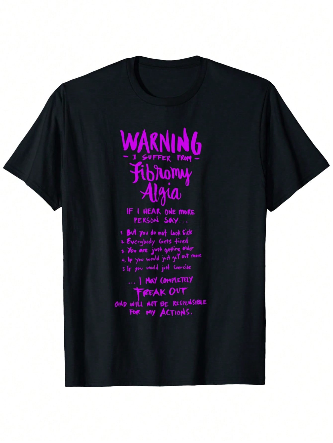 Funny Fibromyalgia Warning T-Shirt - Unisex 100% Cotton Casual Round Neck Tee With Humorous Print, Slight Stretch, Machine Washable, S-XXXL, Black With Purple Text,100% Pure Cotton Short Sleeved Shirt, Essential For Summer And Spring, Loose Casual Round N
