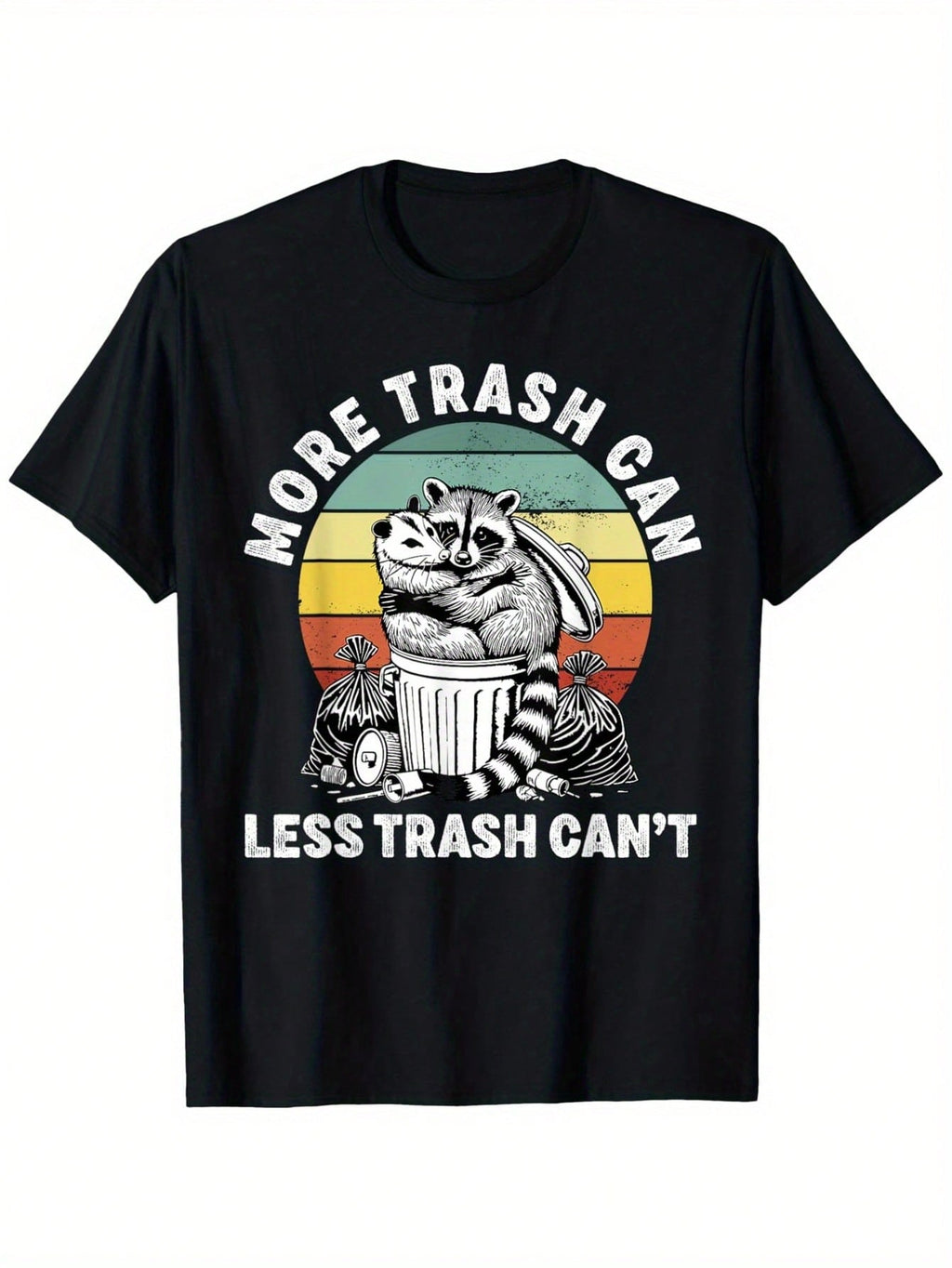Funny More Trash Can Less Trash Can't Raccoon & Possum Graphic T-Shirt For Men - 100% Cotton Relaxed Fit Casual Tee With Retro Stripes, S-XXXL Sizes, Machine Washable, Allseason Apparel, Playful Design, Durable Print,100% Pure Cotton Short Sleeved Shirt,