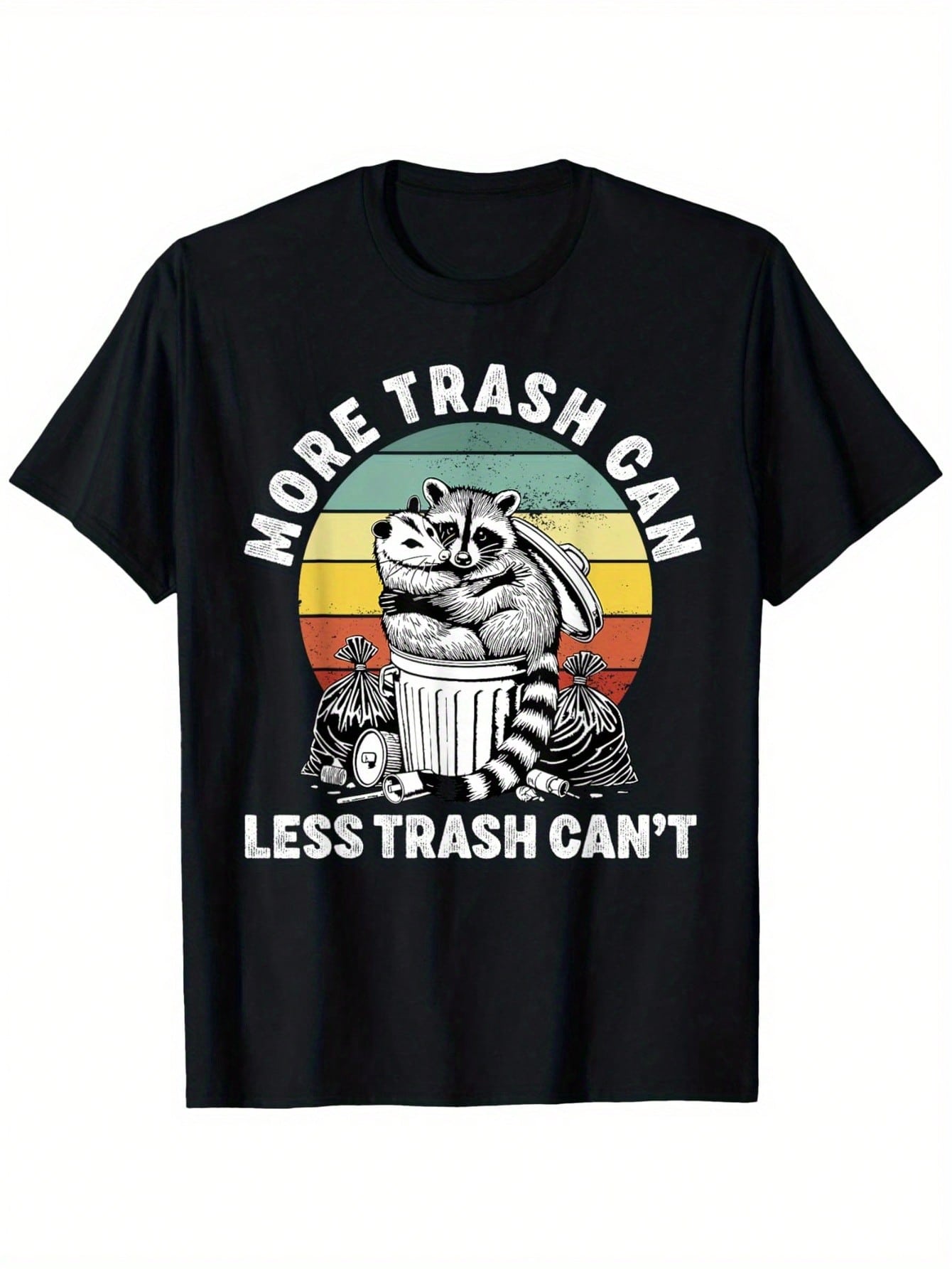 Funny More Trash Can Less Trash Can't Raccoon & Possum Graphic T-Shirt For Men - 100% Cotton Relaxed Fit Casual Tee With Retro Stripes, S-XXXL Sizes, Machine Washable, Allseason Apparel, Playful Design, Durable Print,100% Pure Cotton Short Sleeved Shirt,