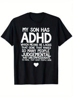 ADHD Awareness Month T-Shirt For Men - My Son Has ADHD Quote With Humorous Parental Perspective, 100% Cotton Relaxed Fit Casual Tee, Black With White Print, Sizes S-XXXL,100% Pure Cotton Short Sleeved Shirt, Essential For Summer And Spring, Loose Casual R