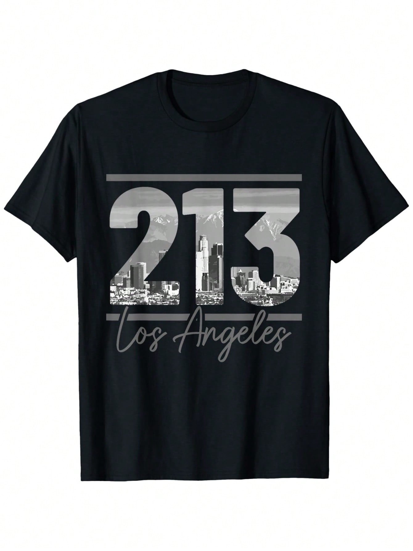 Unisex Vintage LA Skyline 213 Area Code Graphic T-Shirt - 100% Cotton Relaxed Fit Casual Tee With Slight Stretch, Black California Design For Men & Women (S-XXXL), Allseason Apparel Machine Washable Shirt,100% Pure Cotton Short Sleeved Shirt, Essential Fo