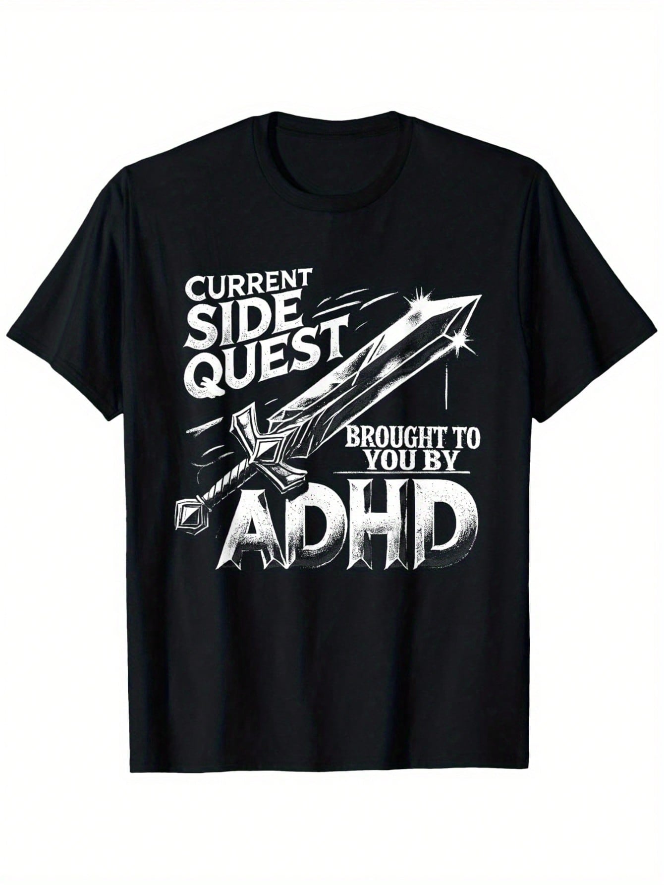 Current Side Quest Brought To You By ADHD Funny ADHD Meme T-Shirt, Unisex Cotton Casual Round Neck Outdoor Short Sleeve T-Shirt With Slight Stretch, Slightly Elastic, 100%Cotton, S-XXXL,100% Pure Cotton Short Sleeved Shirt, Essential For Summer And Spring