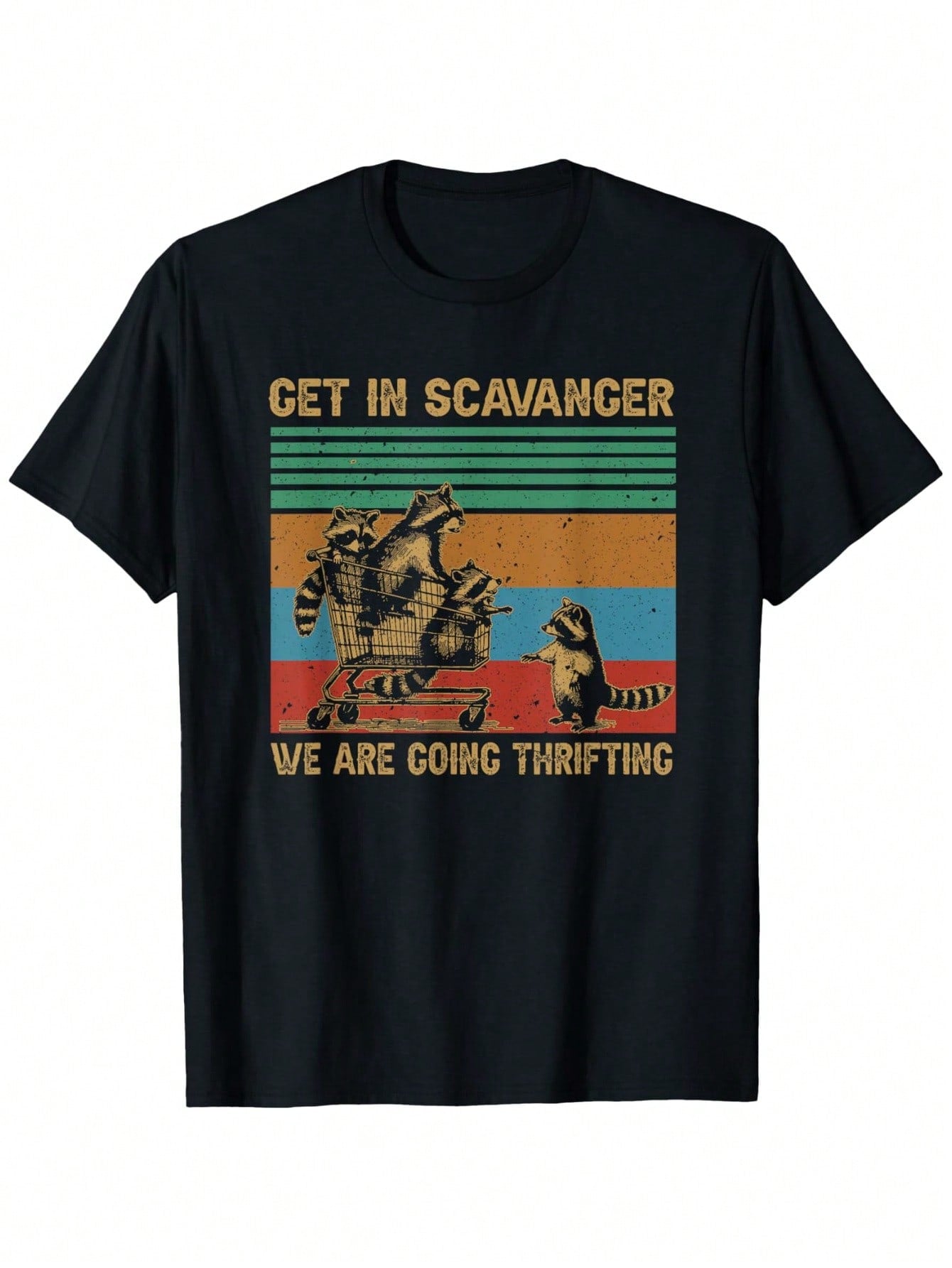 Men's Funny Raccoon Graphic T-Shirt - Get In Scavenger We're Going Thrifting Design, 100% Cotton Relaxed Fit Casual Tee, Black S-XXXL, Raccoon Shirt, Allseason Apparel, Playful Print, Durable Fabric,100% Pure Cotton Short Sleeved Shirt, Essential For Summ