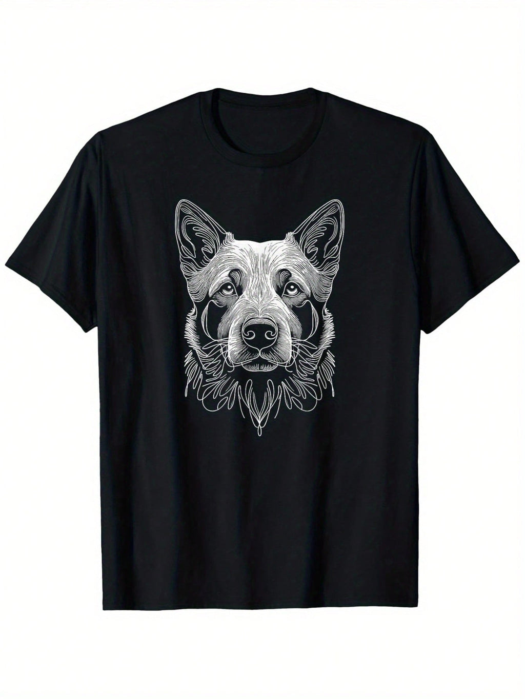 Line Art Australian Cattle Dog T-Shirt, Small, Black, Unisex Cotton Casual Round Neck Outdoor Short Sleeve T-Shirt With Slight Stretch, Slightly Elastic, 100%Cotton, S-XXXL,100% Pure Cotton Short Sleeved Shirt, Essential For Summer And Spring, Loose Casua