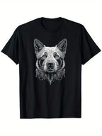 Line Art Australian Cattle Dog T-Shirt, Small, Black, Unisex Cotton Casual Round Neck Outdoor Short Sleeve T-Shirt With Slight Stretch, Slightly Elastic, 100%Cotton, S-XXXL,100% Pure Cotton Short Sleeved Shirt, Essential For Summer And Spring, Loose Casua