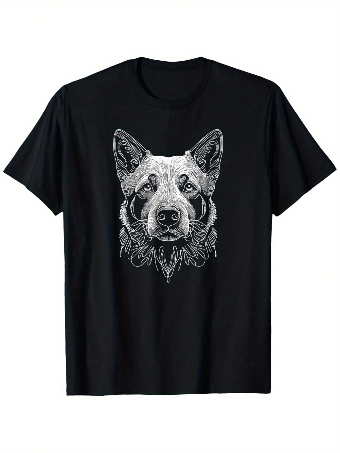 Line Art Australian Cattle Dog T-Shirt, Small, Black, Unisex Cotton Casual Round Neck Outdoor Short Sleeve T-Shirt With Slight Stretch, Slightly Elastic, 100%Cotton, S-XXXL,100% Pure Cotton Short Sleeved Shirt, Essential For Summer And Spring, Loose Casua