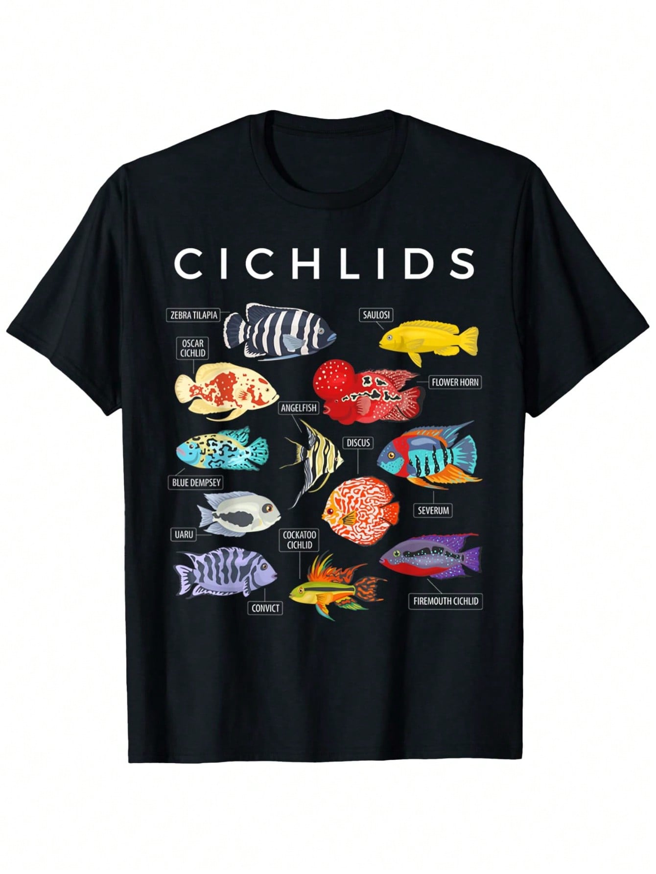 Types Of Cichlid Fish Species Cichlids Aquarium T-Shirt, Unisex Cotton Casual Round Neck Outdoor Short Sleeve T-Shirt With Slight Stretch, Slightly Elastic, 100%Cotton, S-XXXL,100% Pure Cotton Short Sleeved Shirt, Essential For Summer And Spring, Loose Ca