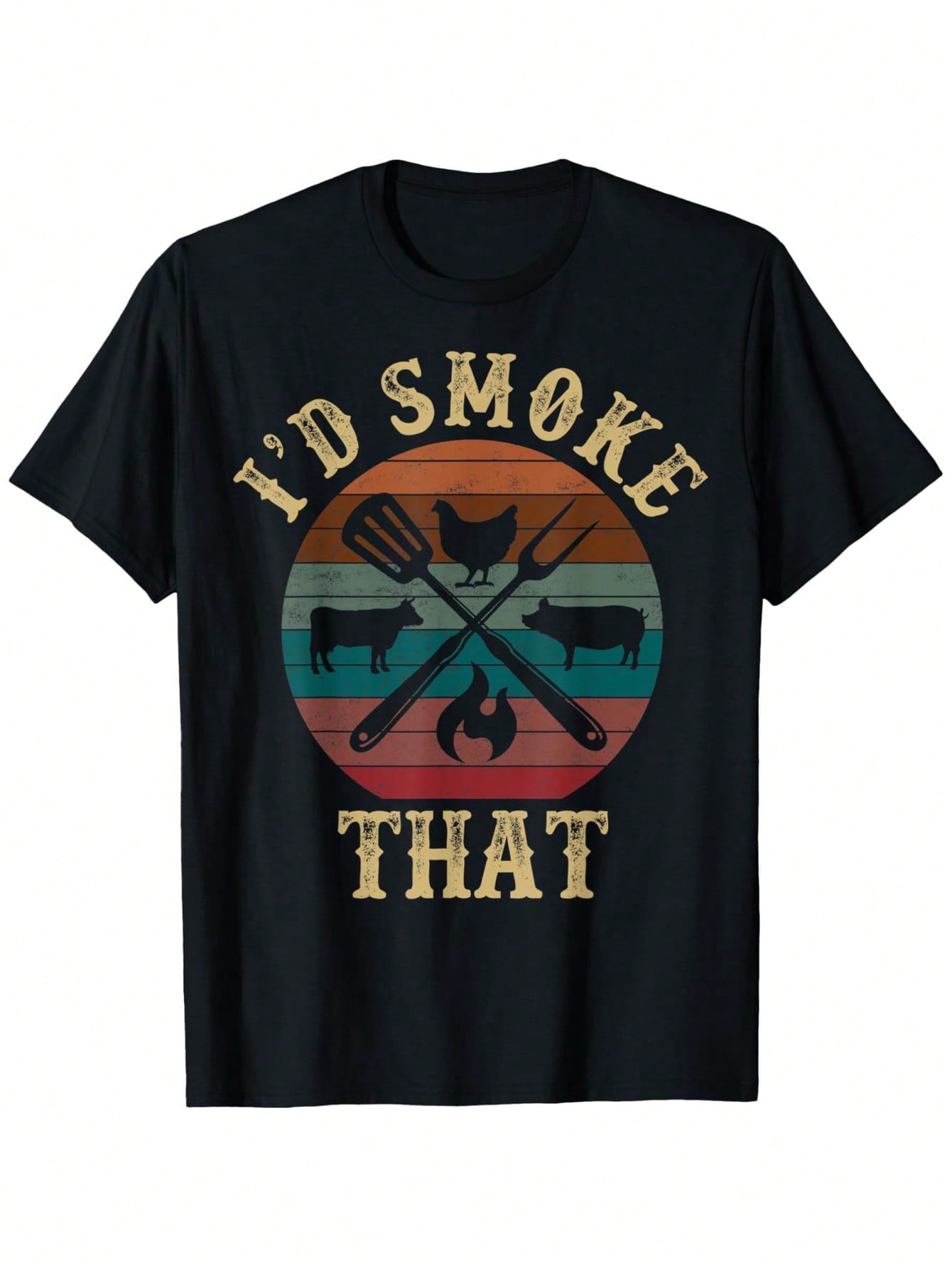 Vintage I'd Smoke That BBQ Graphic T-Shirt For Men - 100% Cotton Relaxed Fit Tee With Retro Meat Cut & Grill Tools Design, Black Casual Grilling Enthusiast Gift, Sizes S-XXXL, Allseason Apparel, Playful Print Shirt, Comfortable Clothing,100% Pure Cotton S