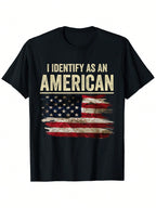 I Identify As American Flag Patriotic 4th Of July T-Shirt For Men - 100% Cotton Relaxed Fit Casual Tee With Distressed Print, S-XXXL Sizes, Machine Washable,100% Pure Cotton Short Sleeved Shirt, Essential For Summer And Spring, Loose Casual Round Neck, Me