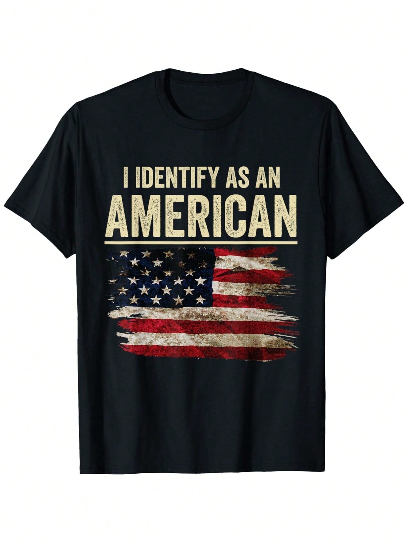 I Identify As American Flag Patriotic 4th Of July T-Shirt For Men - 100% Cotton Relaxed Fit Casual Tee With Distressed Print, S-XXXL Sizes, Machine Washable,100% Pure Cotton Short Sleeved Shirt, Essential For Summer And Spring, Loose Casual Round Neck, Me